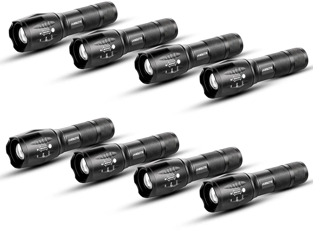 Main image of JARDLITE 8 Pack LED Emergency Handheld Flashlight, Adjustable Focus, Water Resistant with 5 Modes, Best Tactical Torch for Hurricane, Camping, Dog Walking