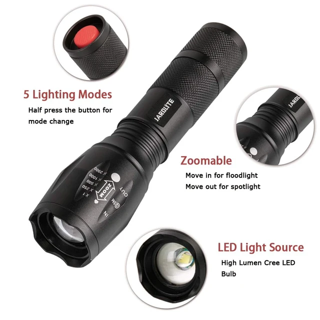 Alt view image 4 of 7 - JARDLITE 8 Pack LED Emergency Handheld Flashlight, Adjustable Focus, Water Resistant with 5 Modes, Best Tactical Torch for Hurricane, Camping, Dog Walking