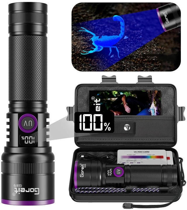 Main image of 365nm Black Light UV Flashlight Rechargeable with Filter Lens & LCD Display | 30w Professional Blacklight, USB Charging, for Pet Urine Detection, Cleaning, Resin Curing, Rocks, Scorpion