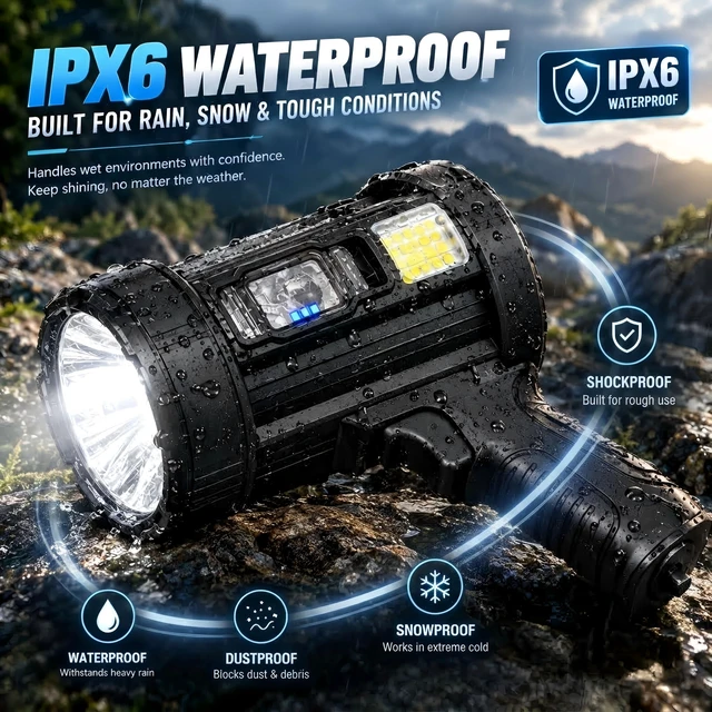 Alt view image 7 of 7 - ECLINCO Rechargeable LED Spotlight Flashlight: 2,000,000 lm Super Bright Handheld Searchlight with COB Work Light & Solar Panel for Camping, Boating & Home