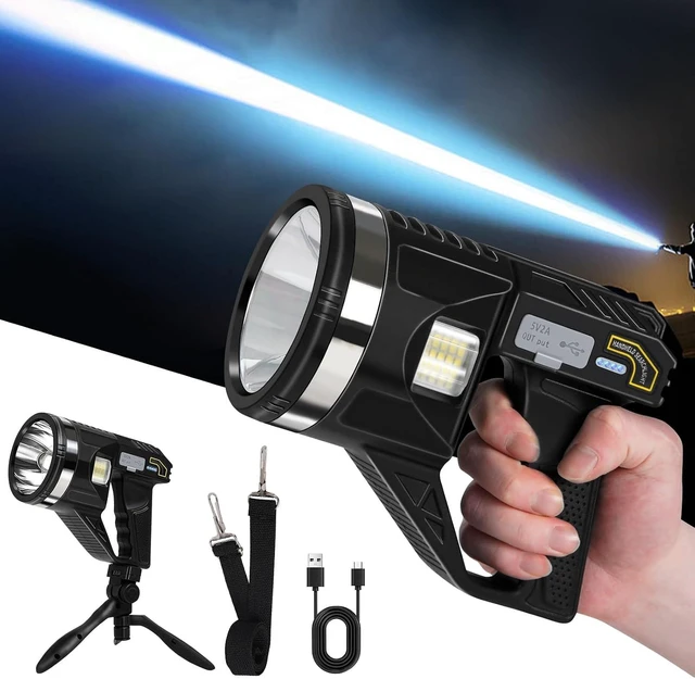 Main image of LiangJJ 2000000 Lumens Super Bright Rechargeable Spotlight with Strap, XL | 15000mAh, 18Hrs, 6 Modes, IPX7 Waterproof Handheld LED Spot Lights Flashlight Outdoor with Tripod, for Boat, Hunting