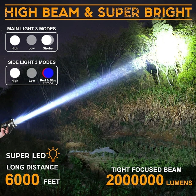 Alt view image 2 of 7 - LiangJJ 2000000 Lumens Super Bright Rechargeable Spotlight with Strap, XL | 15000mAh, 18Hrs, 6 Modes, IPX7 Waterproof Handheld LED Spot Lights Flashlight Outdoor with Tripod, for Boat, Hunting