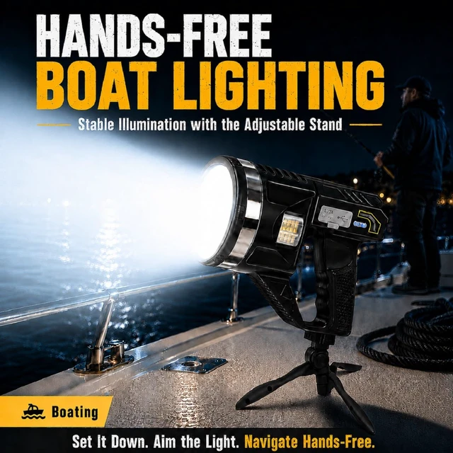 Alt view image 6 of 7 - LiangJJ 2000000 Lumens Super Bright Rechargeable Spotlight with Strap, XL | 15000mAh, 18Hrs, 6 Modes, IPX7 Waterproof Handheld LED Spot Lights Flashlight Outdoor with Tripod, for Boat, Hunting