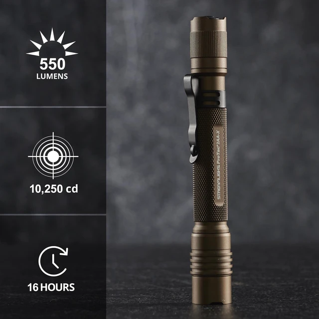 Alt view image 2 of 5 - Streamlight 88137 ProTac 2AA-X 550-Lumen Flashlight, Coyote | 550 lumens; 10,250 candela peak beam; USB rechargeable capable; IPX7 waterproof; impact-resistance tested
