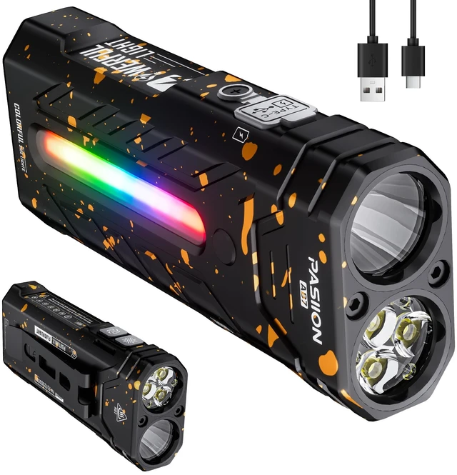 Main image of EDC Rechargeable Flashlight 3250 Lumens with RGB Light,55 Modes Multifunctional Flat Flashlight with Floodlight,Spotlight and Magnetic Base,Waterproof USB C Flashlight for Camping,Home,Emergencies