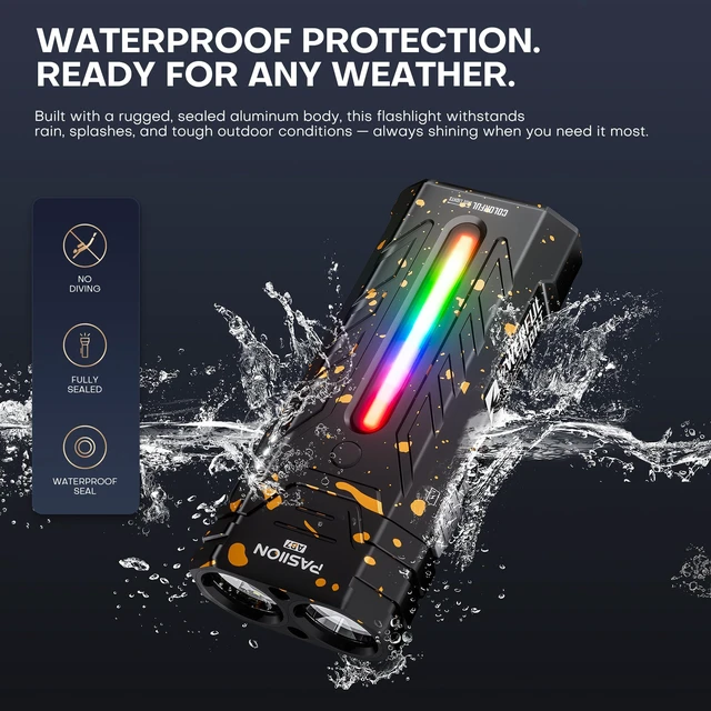 Alt view image 7 of 7 - EDC Rechargeable Flashlight 3250 Lumens with RGB Light,55 Modes Multifunctional Flat Flashlight with Floodlight,Spotlight and Magnetic Base,Waterproof USB C Flashlight for Camping,Home,Emergencies