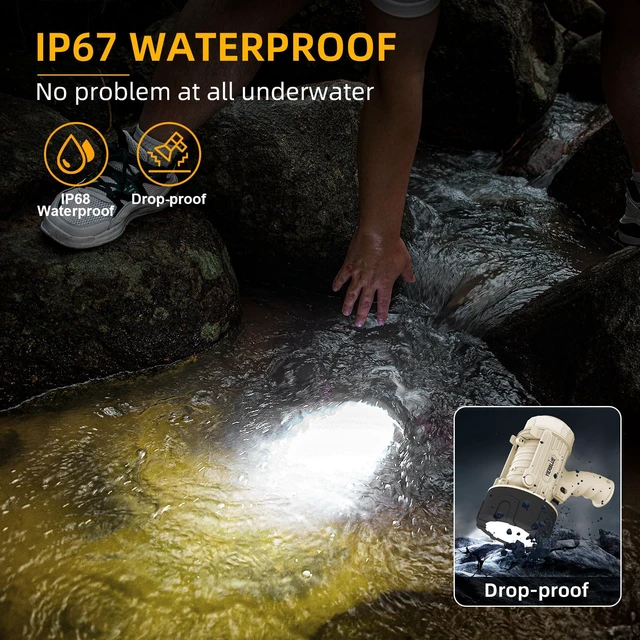Alt view image 4 of 7 - YIERBLUE Rechargeable Spotlight Floodlight Combo 2200,000 High Lumen LED, IP67 Waterproof Spot Light COB Flood Light, Impact Resistant Handheld Spotlight with Foldable Stand and Detachable Red Lens