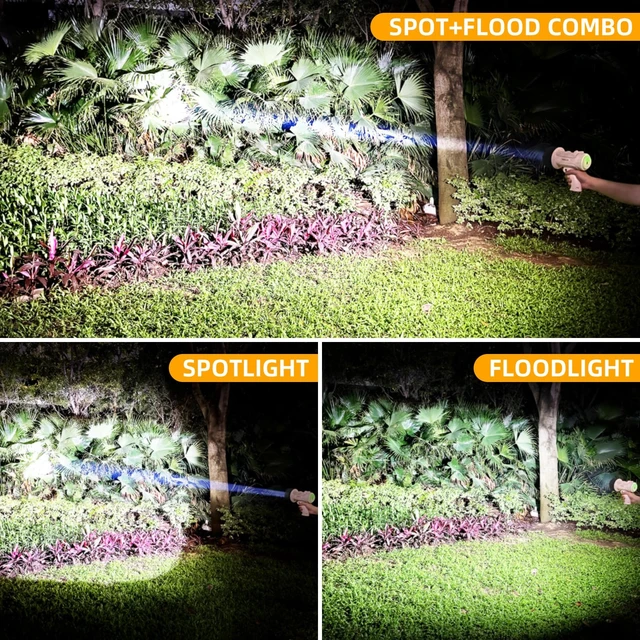 Alt view image 2 of 7 - YIERBLUE Rechargeable Spotlight Floodlight Combo 2200,000 High Lumen LED, IP67 Waterproof Spot Light COB Flood Light, Impact Resistant Handheld Spotlight with Foldable Stand and Detachable Red Lens