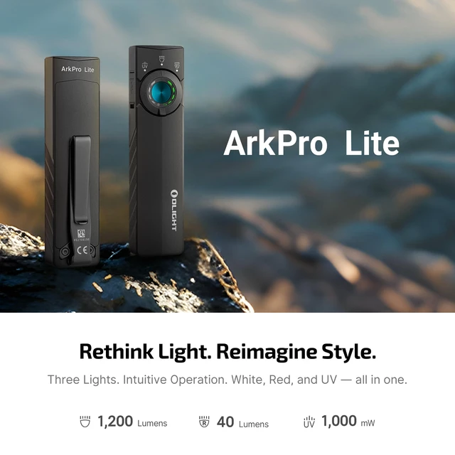 Alt view image 2 of 7 - OLIGHT ArkPro Lite EDC Pocket Flashlight Rechargeable with UV Light, Black | Red Light, White LED, 1200 Lumens, USB-C, Magnetic, Portable Flat Flashlight for Pet Urine Detection, Camping