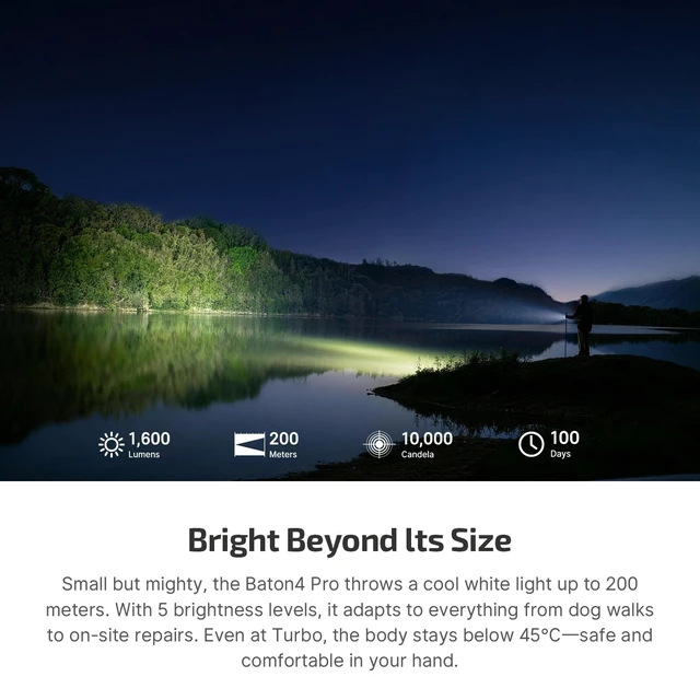 Alt view image 2 of 7 - OLIGHT Baton4 Pro EDC Flashlight Rechargeable, Small Pocket Light Black | 1600 Lumens, Bright LED Flash Light,Tactical Switch, Magnetic&USB C Charging, IPX8 Waterproof for Home, Camping and Emergency