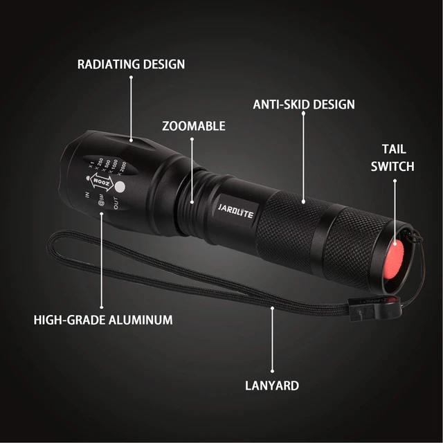 Alt view image 2 of 7 - JARDLITE LED Emergency Handheld Flashlight with Adjustable Focus, Water Resistant, 5 Modes, Best Tactical Flashlight for Emergency, Camping and Fishing, 2 Pack