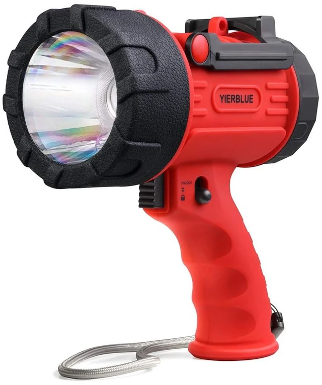 Main image of YIERBLUE Rechargeable Spotlight Flashlight with 2000,000 High Lumen LED | IP67 Waterproof Long Running Spot Light searchlight, Impact Resistant Handheld Spotlight with Foldable Stand and Red Lens