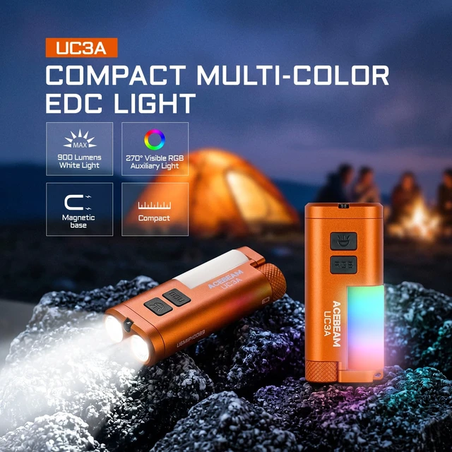 Alt view image 2 of 7 - ACEBEAM UC3A EDC AAA Flashlight, 900 High Lumens Multi-Light Source Light | Mini Flashlight with Camping and 9 RGB Lights, Small Flat Pocket LED Magnetic Keychain Flashlight for Emergency Home Outdoor