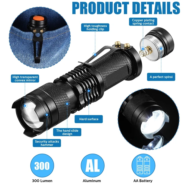 Alt view image 3 of 6 - Fumete 20 Pack Mini LED Tactical Flashlights | Compact 3-mode pocket flashlights with adjustable focus for camping, hiking, emergency kits, gifts and daily carry.