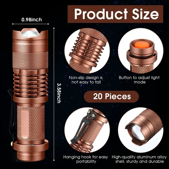 Alt view image 2 of 7 - Fumete 20 Pack Mini LED Tactical Flashlights | Compact 3-mode pocket flashlights with adjustable focus for camping, hiking, emergency kits, gifts and daily carry.