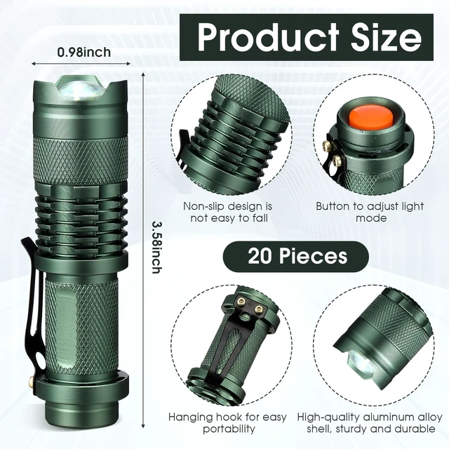 Alt view image 2 of 6 - Fumete 20 Pack Mini LED Tactical Flashlights | Compact 3-mode pocket flashlights with adjustable focus for camping, hiking, emergency kits, gifts and daily carry.