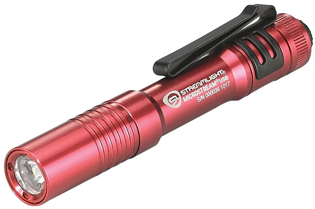 Main image of Streamlight 66605 MicroStream 250-Lumen 1,150-Candela Flashlight, Red | 250 lumens; 1,150 candela peak beam; USB rechargeable capable; multi-mode lighting; IPX-rated water resistant