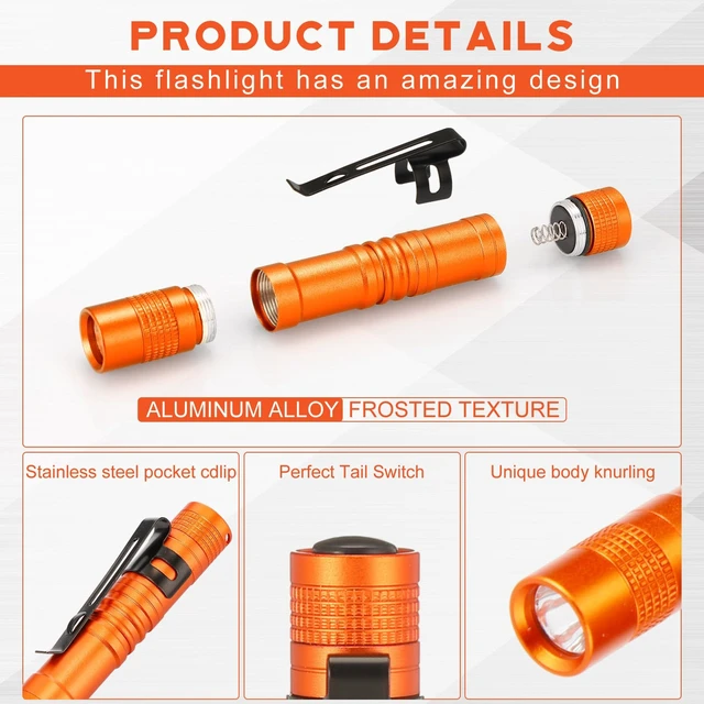 Alt view image 4 of 6 - Hortsun 20 Pcs Mini Pen Light Flashlights Father Day Gifts for Men Pocket Flashlights Pen with Clip Small LED Handheld Slim Torches Without Battery(3.54 Inch,Orange)