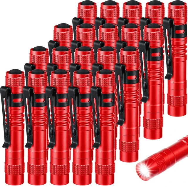 Main image of Hortsun 20 Pcs Mini Pen Light Flashlights Father Day Gifts for Men Pocket Flashlights Pen with Clip Small LED Handheld Slim Torches Without Battery(3.54 Inch,Red)