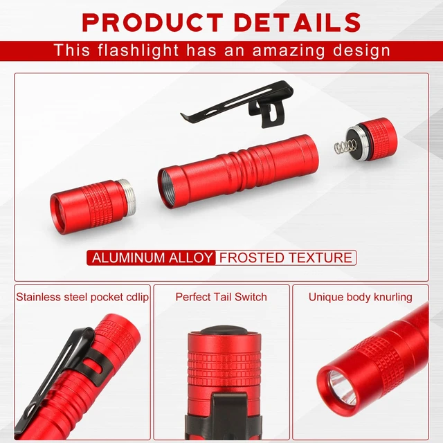 Alt view image 4 of 6 - Hortsun 20 Pcs Mini Pen Light Flashlights Father Day Gifts for Men Pocket Flashlights Pen with Clip Small LED Handheld Slim Torches Without Battery(3.54 Inch,Red)