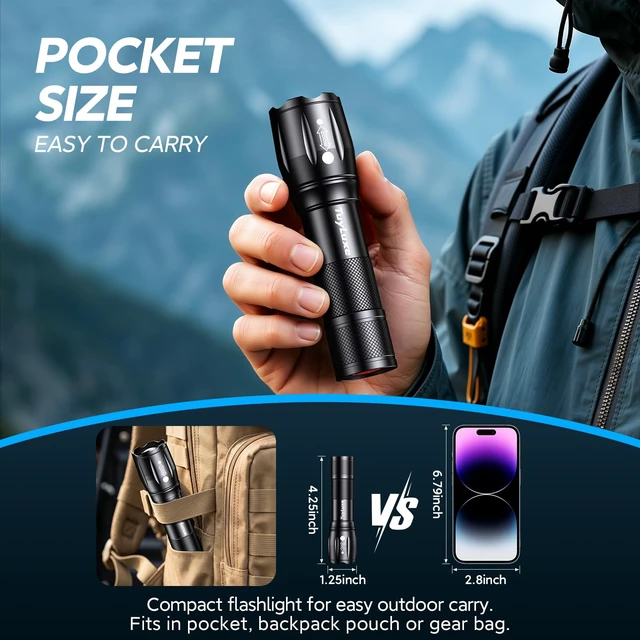 Alt view image 6 of 7 - TuyLuxe 6 Pack Mini LED Flashlights High Lumens, 36 AAA Batteries Included | Compact Aluminum Pocket Flashlights Small, Lightweight, 3 Modes, Zoomable, IP65 Waterproof for Home, Emergency & Camping