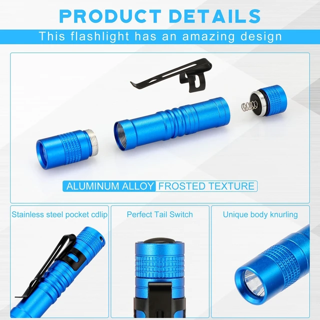 Alt view image 4 of 6 - Hortsun 20 Pcs Mini Pen Light Flashlights Father Day Gifts for Men Pocket Flashlights Pen with Clip Small LED Handheld Slim Torches Without Battery(3.54 Inch,Blue)