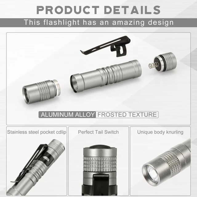 Alt view image 4 of 6 - Hortsun 20 Pcs Mini Pen Light Flashlights Father Day Gifts for Men Pocket Flashlights Pen with Clip Small LED Handheld Slim Torches Without Battery(3.54 Inch,Silver Gray)