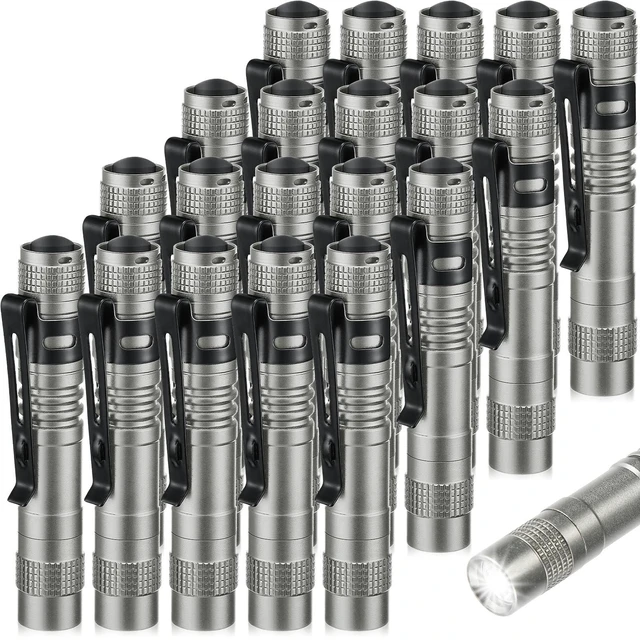 Main image of Hortsun 20 Pcs Mini Pen Light Flashlights Father Day Gifts for Men Pocket Flashlights Pen with Clip Small LED Handheld Slim Torches Without Battery(3.54 Inch,Silver Gray)