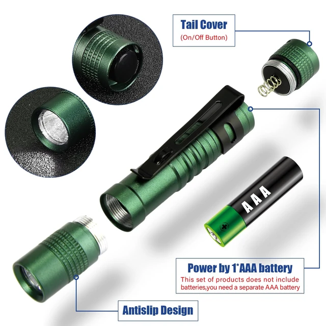 Alt view image 3 of 7 - Hortsun 20 Pcs Mini Pen Light Flashlights Father Day Gifts for Men Pocket Flashlights Pen with Clip Small LED Handheld Slim Torches Without Battery(3.54 Inch,Green)