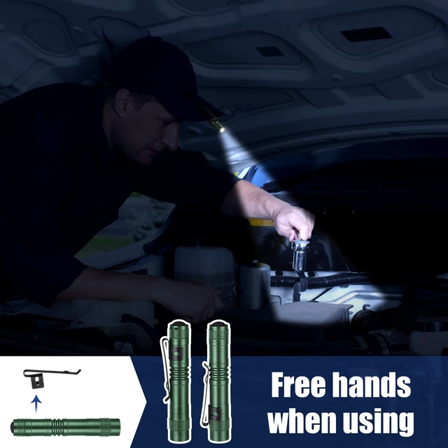 Alt view image 7 of 7 - Hortsun 20 Pcs Mini Pen Light Flashlights Father Day Gifts for Men Pocket Flashlights Pen with Clip Small LED Handheld Slim Torches Without Battery(3.54 Inch,Green)