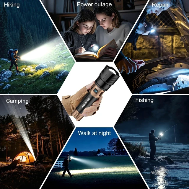 Alt view image 6 of 7 - SKYFIRE LED Flashlights High Lumens with Ignition Lens,5000 Super Bright Rechargeable Flashlight,Zoomable,6 Modes,Waterproof Tactical Flash Light for Camping Essentials,Outdoor and Home,Gift