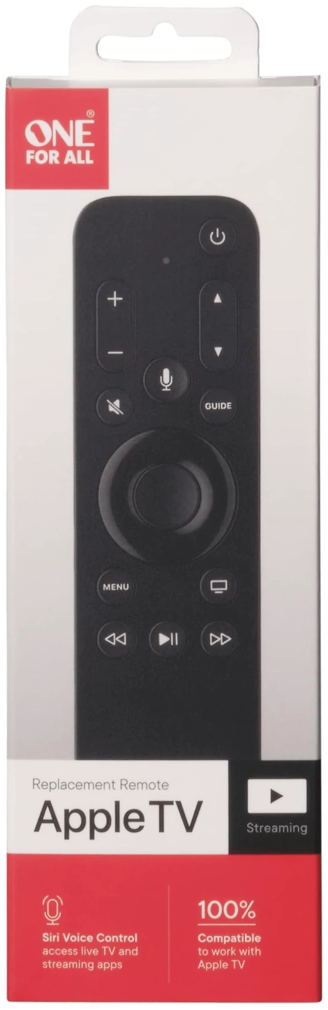 Main image of One for All URC1110 Universal Replacement Remote Control for Apple TV Set | Replacement remote for Apple TV with simple navigation and familiar media controls for easy everyday use