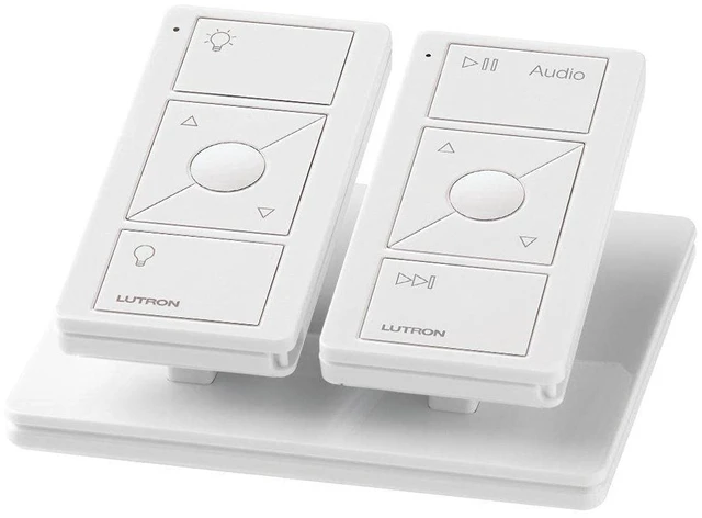 Alt view image 4 of 6 - Lutron Pico Remote for Audio, Works with Sonos (Smart Hub Required) | 3-Button control, raise/lower volume, pause and skip tracks, for table top or wallmount use, PJ2-3BRL-GWH-A02, White