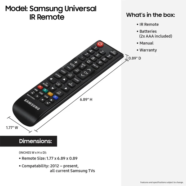 Alt view image 3 of 7 - Universal IR Remote, Smart TV Remote Control, All-in-One Remote, User-Friendly Design, Batteries Included, Black, (VG-TM1240AN/ZA, 2024)