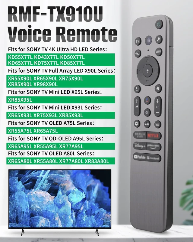 Alt view image 2 of 6 - RMF-TX910U Voice Remote with Backlit Keys & Beep Locator Fit for Sony Fit for Sony BRAVIA XR/KD/XR Series: X77L, A95L, X95L, X93L, A80L, X90L, A75L