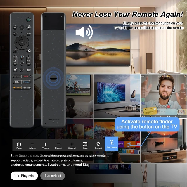 Alt view image 2 of 7 - RMF-TX920U Replacement Voice Remote for Sony Bravia TVs, with Backlit | Built-in remote finder with beep & flash, USB-C rechargeable, voice search and backlit keys for compatible Bravia TVs.