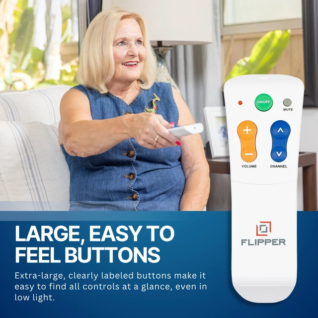 Alt view image 4 of 7 - Flipper Big Button TV Remote for Seniors, Dementia - Easy Setup | Large Color-Coded Buttons, Works with Traditional TV & Cable Box, Ideal for Low Vision & Dementia