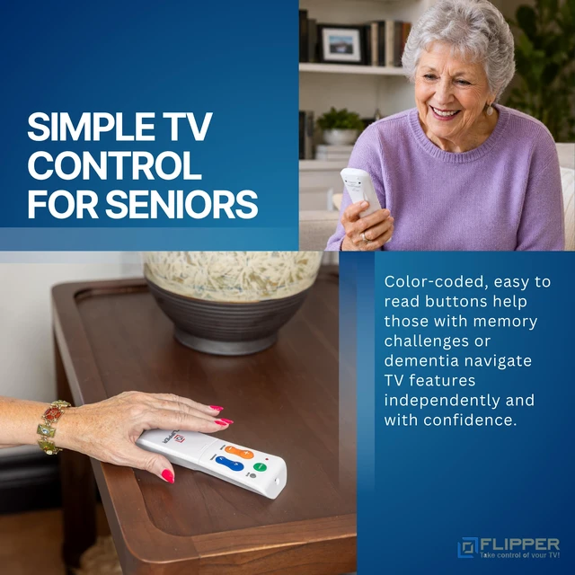 Alt view image 5 of 7 - Flipper Big Button TV Remote for Seniors, Dementia - Easy Setup | Large Color-Coded Buttons, Works with Traditional TV & Cable Box, Ideal for Low Vision & Dementia