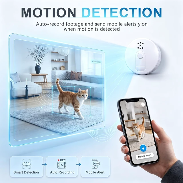 Alt view image 4 of 7 - WiFi Hidden Spy Smoke Detector Camera HD1080P Wireless Indoor Nanny Cam | Loop Video Motion Detection Night Vision APP Remote View Indoor Surveillance Video Only Camera