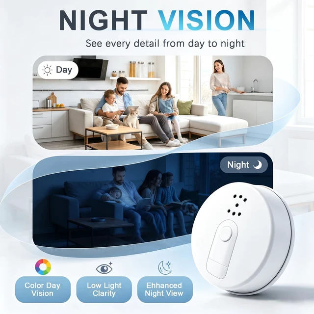 Alt view image 5 of 7 - WiFi Hidden Spy Smoke Detector Camera HD1080P Wireless Indoor Nanny Cam | Loop Video Motion Detection Night Vision APP Remote View Indoor Surveillance Video Only Camera