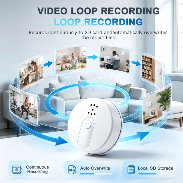 Alt view image 3 of 7 - WiFi Hidden Spy Smoke Detector Camera HD1080P Wireless Indoor Nanny Cam | Loop Video Motion Detection Night Vision APP Remote View Indoor Surveillance Video Only Camera