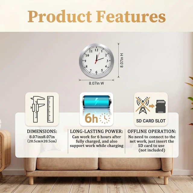 Alt view image 5 of 7 - 1080P Nanny Cam Hidden Spy Camera Wall Clock Security Camera Video Only | HD 1080P Loop Video, Motion Detection, Video Only Designed for Indoor Home Office Security, Local Video Storage without WiFi