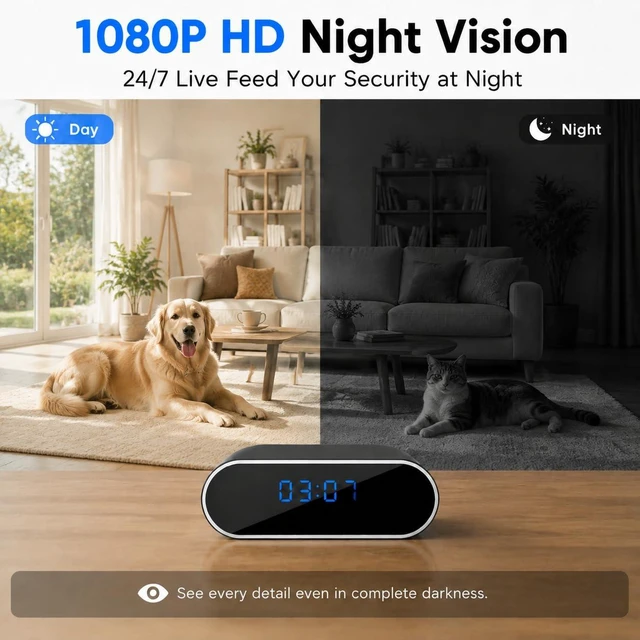 Alt view image 6 of 6 - braosusner 1080P HD Clock Camera WiFi, Indoor Wireless Security Camera with Motion Detection, Night Vision, Remote Monitoring, Nanny Cam for Home, Office, Elderly, Baby and Pet Care