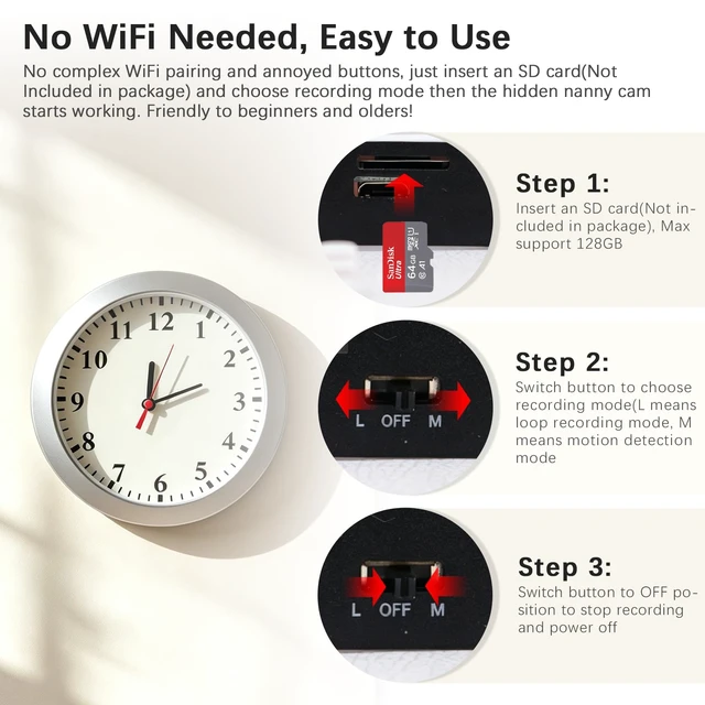 Alt view image 2 of 7 - 1080P Hidden Spy Camera in Clock, Nanny Cam Without WiFi for Home Office | Mini Hidden Clock Cam,Secret Camera for Indoor Monitoring with Motion Detection & Loop Recording.(Doesn't Record Sound)