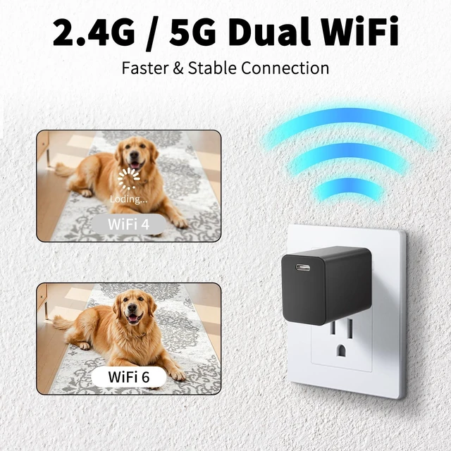 Alt view image 2 of 5 - HIGSEEU 4K Smart Camera Charger with 2.4G/5Ghz Dual WiFi, 160° Wide Angle, Motion Detection, Type-C Plug Indoor Security Mini Camera for Home Pets, iOS & Android App