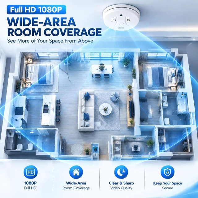 Alt view image 2 of 7 - ShieldHouse 1080P Hidden Camera Smoke Detector Camera WiFi Security Indoor Hidden with Night Vision Motion Detection Real-Time for Home Office Safety