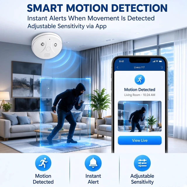 Alt view image 3 of 7 - ShieldHouse 1080P Hidden Camera Smoke Detector Camera WiFi Security Indoor Hidden with Night Vision Motion Detection Real-Time for Home Office Safety