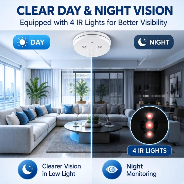 Alt view image 5 of 7 - ShieldHouse 1080P Hidden Camera Smoke Detector Camera WiFi Security Indoor Hidden with Night Vision Motion Detection Real-Time for Home Office Safety