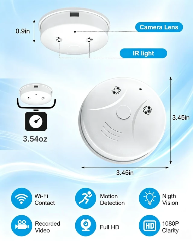 Alt view image 7 of 7 - Kestanlora HD 1080P WiFi Smoke Detector Hidden Camera with Motion Detection,Indoor Cameras for Home Security Spy Camera