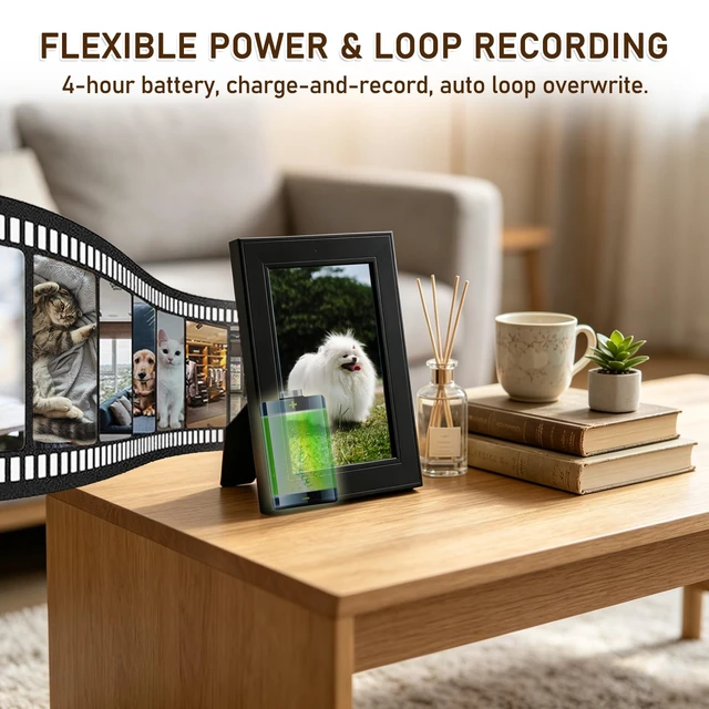 Alt view image 7 of 7 - loc&amera Spy Camera Hidden Camera Picture Frame No WiFi Needed Nanny Cam | 1080P FHD Photo Frame Camera, Motion Detection & Loop Recording, 4 Hours Working & Charging While Recording